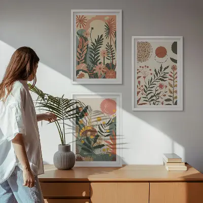 Keretezett képszett hálószobába vintage pasztell növényi mintákkal