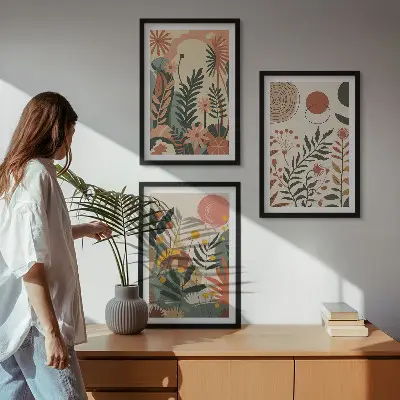 Keretezett képszett hálószobába vintage pasztell növényi mintákkal