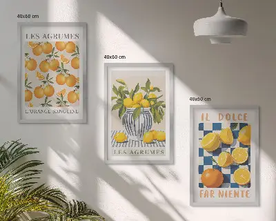 Retro sárga citrusfélék keretezett képszett hálószobába