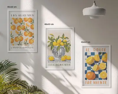 Retro sárga citrusfélék keretezett képszett hálószobába