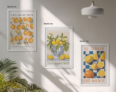 Keretezett kép szett hálószobába Retro sárga citrusfélék