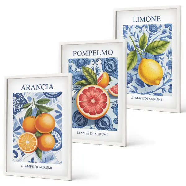 Fali dekorációs képszett vintage citrus illusztrációk