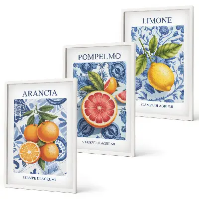 Fali dekorációs képszett vintage citrus illusztrációk