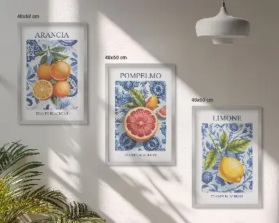 Fali dekorációs képszett vintage citrus illusztrációk