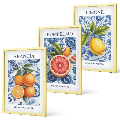 Fali dekorációs képszett vintage citrus illusztrációk