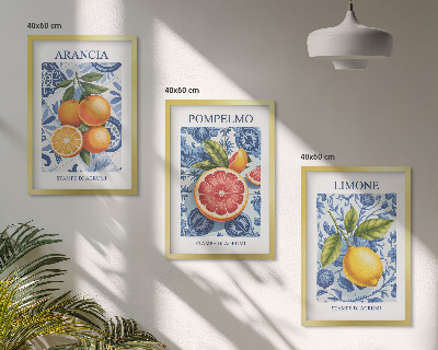Fali dekoráció kép készlet Citrusfélék Vintage Illusztrációk