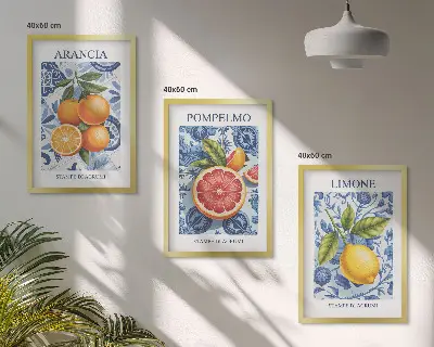 Fali dekorációs képszett vintage citrus illusztrációk