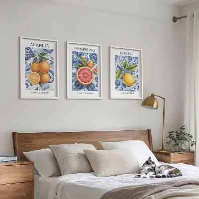 Fali dekorációs képszett vintage citrus illusztrációk