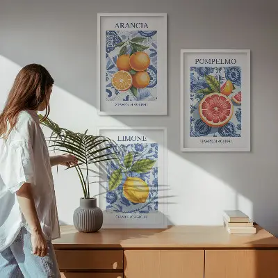 Fali dekorációs képszett vintage citrus illusztrációk