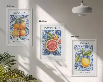 Fali dekorációs képszett vintage citrus illusztrációk