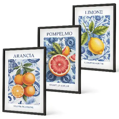 Fali dekorációs képszett vintage citrus illusztrációk