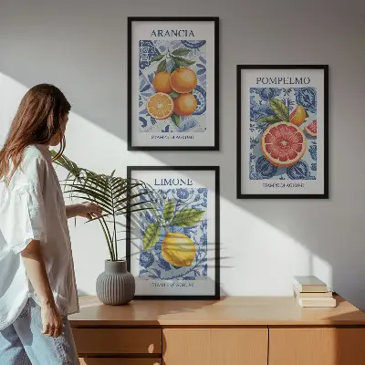 Fali dekorációs képszett vintage citrus illusztrációk