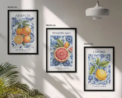 Fali dekorációs képszett vintage citrus illusztrációk