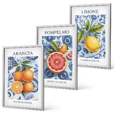 Fali dekorációs képszett vintage citrus illusztrációk