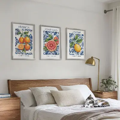 Olasz citrusos divatplakát szett keretezett képek hálószobába