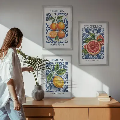 Olasz citrusos divatplakát szett keretezett képek hálószobába