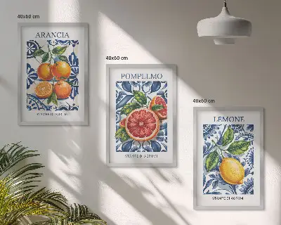 Olasz citrusos divatplakát szett keretezett képek hálószobába