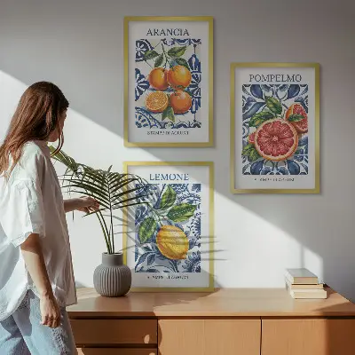 Olasz citrusos divatplakát szett keretezett képek hálószobába