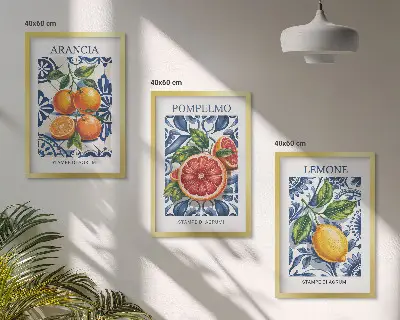 Olasz citrusos divatplakát szett keretezett képek hálószobába