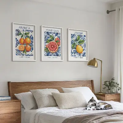 Olasz citrusos divatplakát szett keretezett képek hálószobába