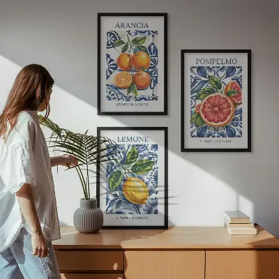 Olasz citrusos divatplakát szett keretezett képek hálószobába