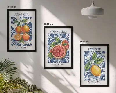 Olasz citrusos divatplakát szett keretezett képek hálószobába