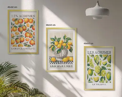 Keretezett kép szett hálószobába színes citrusfélék mintával