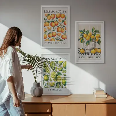 Keretezett kép szett hálószobába színes citrusfélék mintával