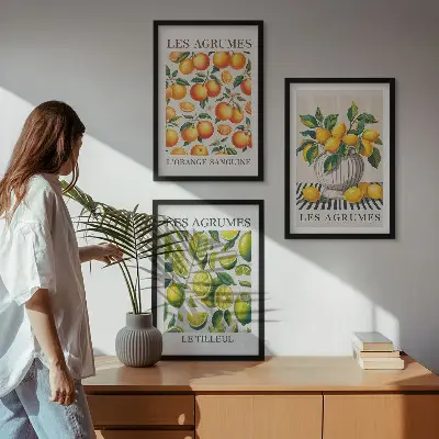 Keretezett kép szett hálószobába színes citrusfélék mintával