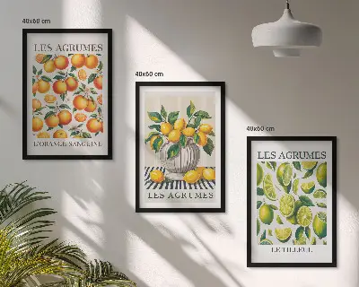 Keretezett kép szett hálószobába színes citrusfélék mintával