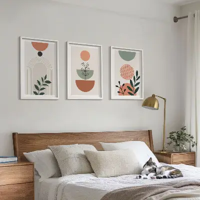 Keretezett képszett hálószobába modern növényi motívumokkal