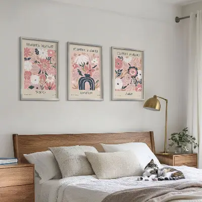 Keretezett képszett hálószobába virágmotívumokkal, Tokió, London és Párizs témával