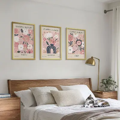 Keretezett képszett hálószobába virágmotívumokkal, Tokió, London és Párizs témával