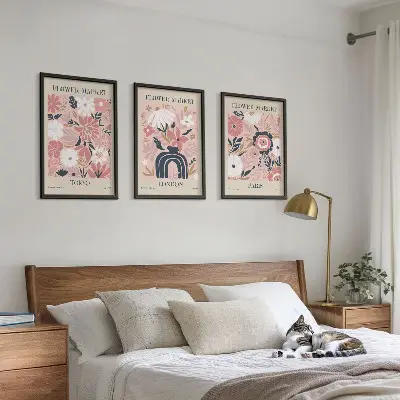 Keretezett képszett hálószobába virágmotívumokkal, Tokió, London és Párizs témával