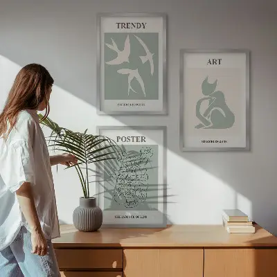 Keretezett kép szett hálószobába Matisse stílusú illusztrációkkal