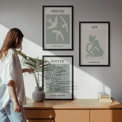Keretezett kép szett hálószobába Matisse stílusú illusztrációkkal