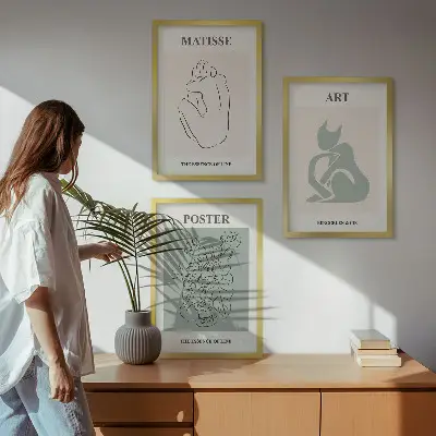 Matisse zöld és bézs poszterszett keretezett képek hálószobába