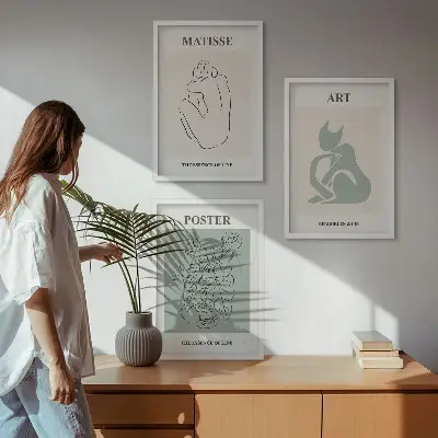 Matisse zöld és bézs poszterszett keretezett képek hálószobába