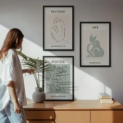 Matisse zöld és bézs poszterszett keretezett képek hálószobába