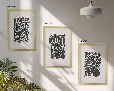 Absztrakt növényi mintás képszett keretezett dekoráció hálószobába