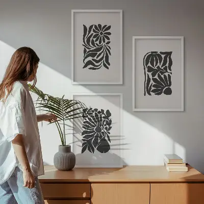 Absztrakt növényi mintás képszett keretezett dekoráció hálószobába