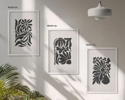 Absztrakt növényi mintás képszett keretezett dekoráció hálószobába