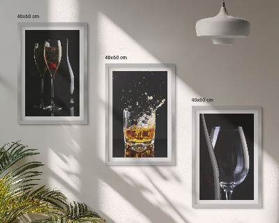 Fali dekoráció kép készlet Pohár bor és whisky fekete alapon