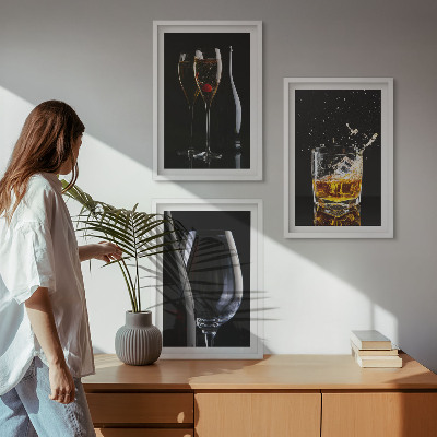 Fali dekoráció kép készlet Pohár bor és whisky fekete alapon