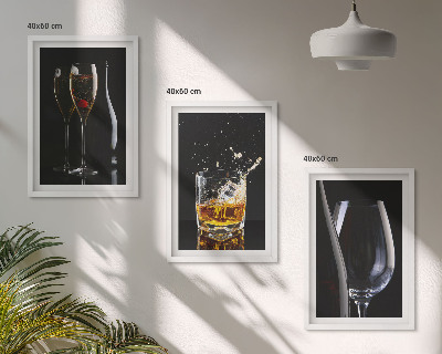 Fali dekoráció kép készlet Pohár bor és whisky fekete alapon