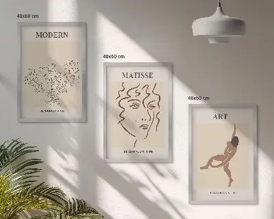 Fali dekorációs képkészlet stílusos grafikus virágmintákkal