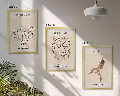Fali dekorációs képkészlet stílusos grafikus virágmintákkal
