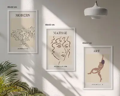 Fali dekorációs képkészlet stílusos grafikus virágmintákkal