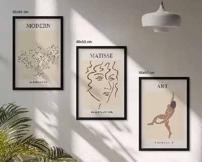 Fali dekorációs képkészlet stílusos grafikus virágmintákkal
