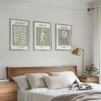 Keretezett kép szett hálószobába Matisse zöld növényi mintákkal